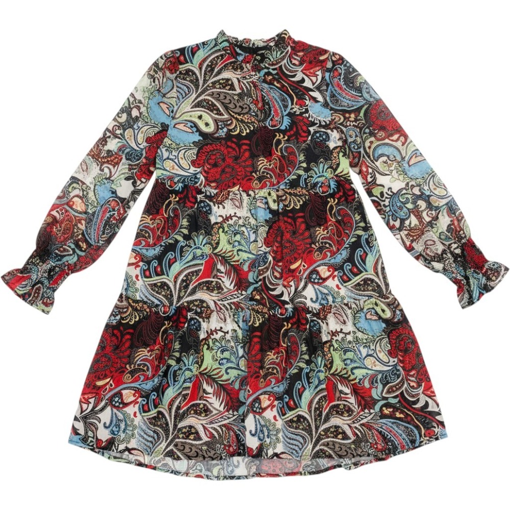 Jodifl Womens Paisley Mini Dress Small Multicolor Tiered Smocked Boho